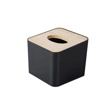 Imagem de x3anggyt5 Caixa de lenços quadrada com capa de madeira caixa de papel de seda preta para porta-guardanapos de cozinha estojo de armazenamento doméstico moderno suporte de caixa de lenços (preto)