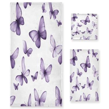 Imagem de xigua Conjunto de toalhas de banheiro borboletas voando absorvente macio 3 peças toalha de banho toalha de mão toalhas decorativas para banheiro, academia, hotel, praia, piscina
