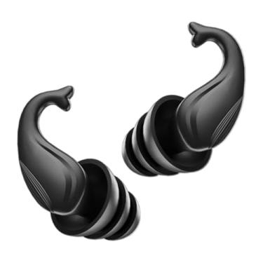 Imagem de OIIBWQ Tampões de ouvido à prova d'água para natação, tampões de ouvido de silicone, protetores auriculares reutilizáveis, macios e com cancelamento de, Preto