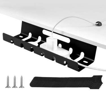 Imagem de MABCIRY Duto de cabo sob a mesa de aço carbono, kit de pista de gerenciamento à prova de ferrugem, suporte de carga forte sob a mesa organizador de fios para escritório em casa