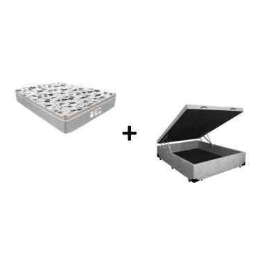 Imagem de Cama Box Com Baú Casal Suede Cinza com Colchão De Molas Ensacadas - Probel - Evolution 138cm