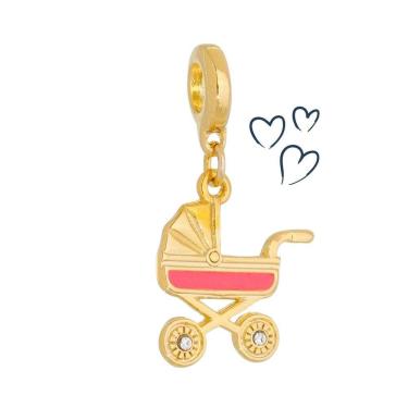 Imagem de Charm Carrinho Bebê Menina Revestida Em Ouro