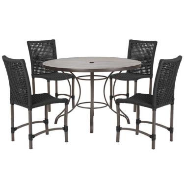 Imagem de 4 Cadeiras Corda Náutica E Mesa Tampo 1,00m Ripado Alumínio Preto