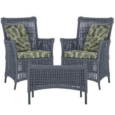 Imagem de 2 Poltronas 1 Mesa Igapó Em Alumínio Preta Corda Náutica E5 Prata