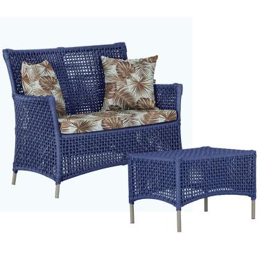 Imagem de 1 Sofá E Mesa Centro Igapó Alumínio Corda Náutica E6 Trama Azul