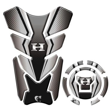 Imagem de Kit Adesivo Resinado Protetor Tanque E Bocal Moto Honda Acima 2018 Preto Preto E Cinza