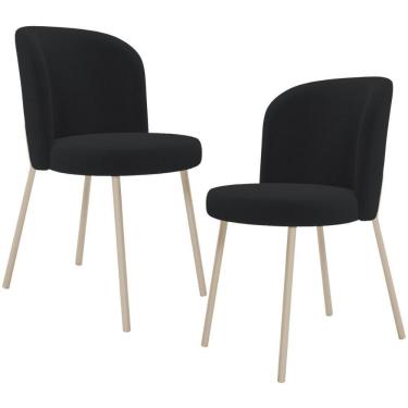 Imagem de Kit 02 Cadeiras Para Sala De Jantar Cozinha Estofada Gavi Arena L02 Bouclê Preto - Lyam Decor