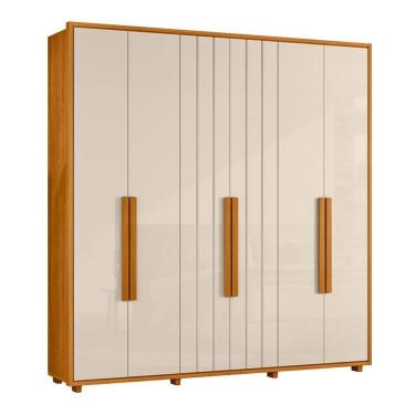 Imagem de Guarda-roupa Casal Portinari Ripado 6 Portas 4 Gavetas - 7 Decor Cinamomo E Off White
