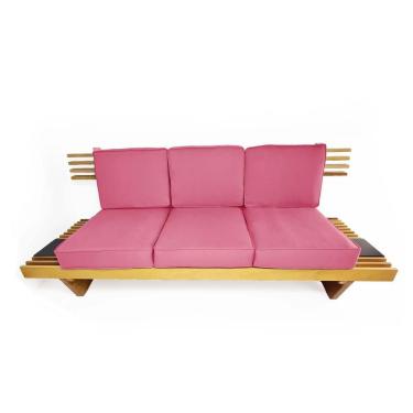 Imagem de Sofá 3 Lugares Madeira Nobre Maciça Xangai Sala Moderna Goiaba