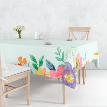Imagem de Toalha De Mesa Retangular 6 Lugares Tecido Oxford Verde Claro Flores C