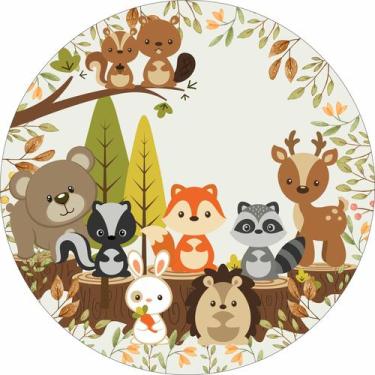 Imagem de Painel de Tecido Sublimado Redondo Animais do Bosque Aquarela Era uma 