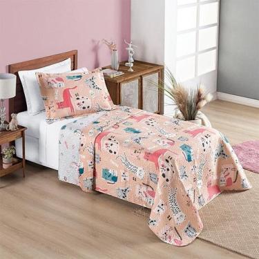 Imagem de Colcha Bouti Cobre Leito Dupla Face Cama Solteiro Infantil COR:GATINHA