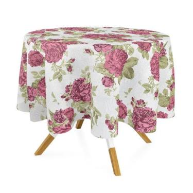 Imagem de Toalha de Mesa Redonda em Tecido Jacquard Estampado Floral Vermelho, 3