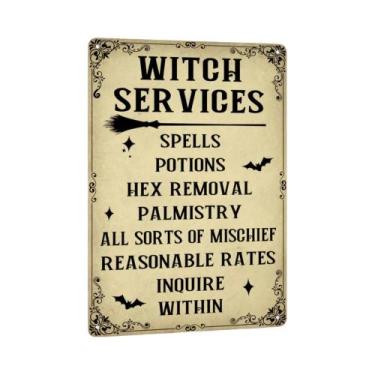 Imagem de Placa Vintage De Metal Para Cafeteria Com Tema De Café Da Bruxa Assust