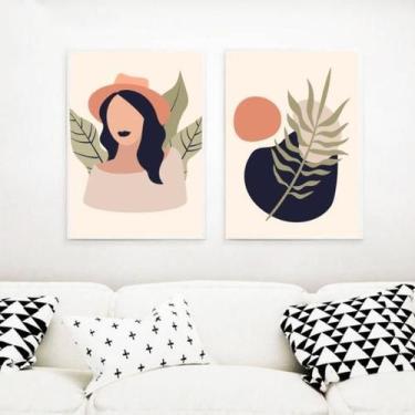 Imagem de Kit 2 Quadros Figurativos Mulher Com Folhagem 45X34Cm - Quadros On-Lin