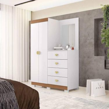 Imagem de Guarda-Roupa com Cômoda Embutida e Espelho 2 Portas 4 Gavetas Cristal - Branco Camarim - Vila Rica