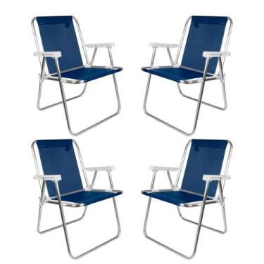 Imagem de Kit 4 Cadeiras de Praia Alta Sannet Azul Escuro 110kg Mor, Alta Alumin