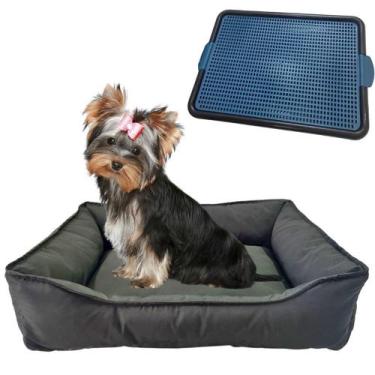 Imagem de Kit Cama Retangular Tactel M E Sanitário Pet Com Grade Médio - Dog Cat