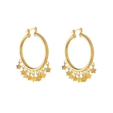 Imagem de Brinco de argola yasmin estrelas folheado a ouro 18k - PIUKA, Dourado,