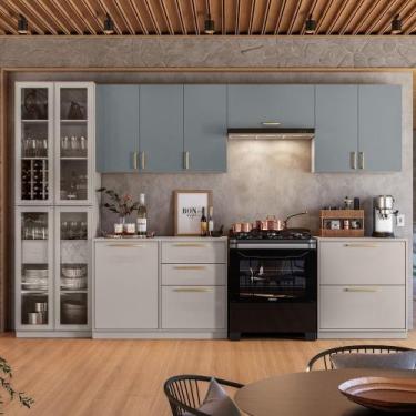 Imagem de Cozinha Modulada 6 Peças 12 Portas 5 Gavetas Com Cristaleira MDF Rodap