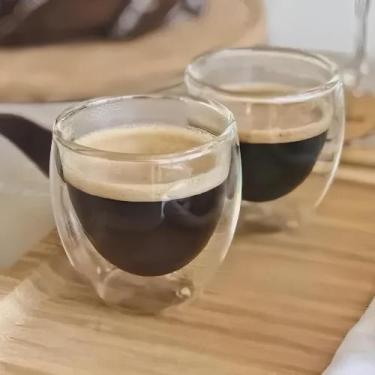 Imagem de Conjunto Estiloso de 2 Copos Dupla Parede em Vidro Borossilicato 80ml 