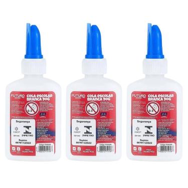 Imagem de Kit 03 Cola Branca Escolar 40gramas Futuro  - Colas Branca Liquida 40g - PANAMI