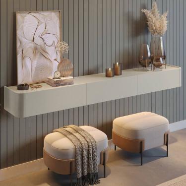 Imagem de Aparador Suspenso 100% MDF 3 Gavetas 180Cm Apolo Off White