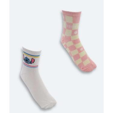 Imagem de Kit 2 Pares Meias Soquete Feminina Stitch Disney Rosa-44000, 34/39, Ro