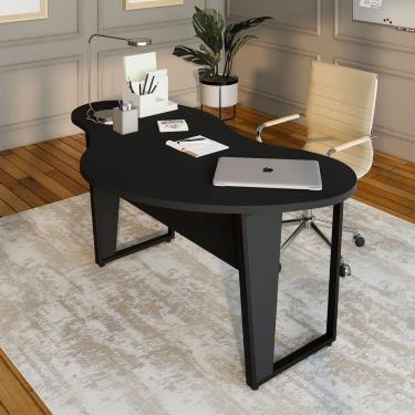Imagem de Mesa Escrivaninha Orgânica Linear 173cm X 94cm Pés Metal para Escritório Home Office F5 Corporate Preto