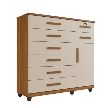 Imagem de Cômoda New Vitória 1 Porta 8 Gavetas Em Mdp Com Chave Benetil Móveis Cinamomo Com Off White