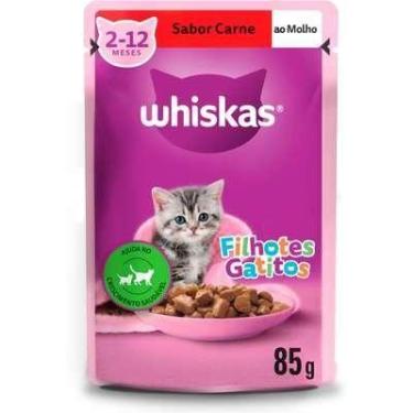 Imagem de Sachê Whiskas para gatos filhotes sabor carne ao molho 85g.