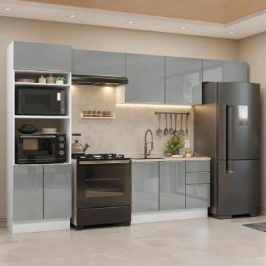 Imagem de Armário de Cozinha Completa 350 cm Lux Madesa 01, Branco/Cinza