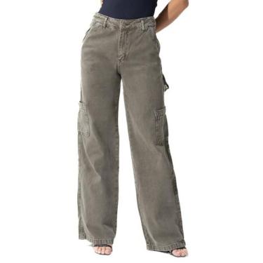 Imagem de Calça Sarja Sawary Wide Leg- 283233 - verde 40, Verde, 40