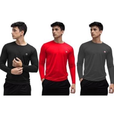 Imagem de Kit 3 Camisa Masculina Térmica Manga Longa Com Proteção Uv 50+-Masculino