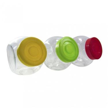 Imagem de Porta condimentos de vidro com 03 peças com tampas coloridas 450ml - Q