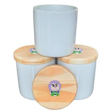 Imagem de Kit higiene bebê Bus Light Year 3 potes Porcelana Tampa Pinus - Antilo
