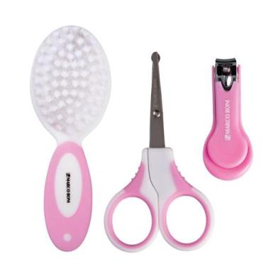 Imagem de Kit Cuidados Bebê Escova Tesoura E Cortador Unha Marco Boni, Rosa