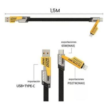 Imagem de Cabo 4 x 1 compativel com Iphone e android com 1,00 mts de comprimento
