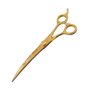 Imagem de Tesoura Curva 8cm Fio Navalha Profissional Cabelo Pelo - RANA, Dourado