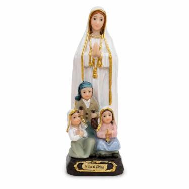 Imagem de Nossa Senhora De Fátima Com Pastores Resina 15cm Decoração - Iracema C