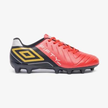 Imagem de Chuteira Campo Fifty VI League Umbro Unissex, Vermelho, Preto, 41, Uni