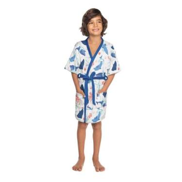 Imagem de Roupão Felpudo Infantil Quimono Feras do Mar Tamanho M (6 a 8 Anos) Le