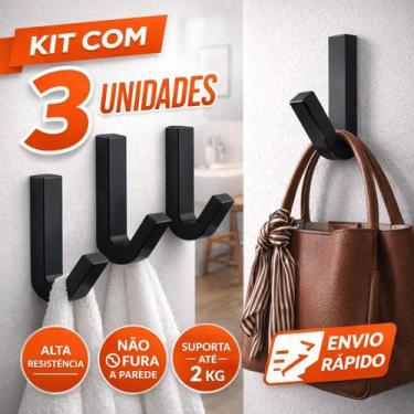 Imagem de kit 3 Gancho adesivo Pendurador Sem Furo Multiuso Bolsa Toalha Banheir