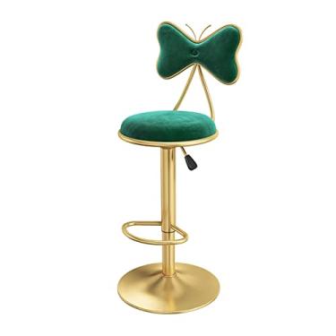 Imagem de Banco De Bar Com Encosto, Cadeira Giratória Estofada De Altura Ajustável, Amor Perfeito De Metal De Veludo Com Apoio Para Os Pés, Adequado Para Bistrô, Cadeira De Restaurante De Café Da Manhã 60-80cm