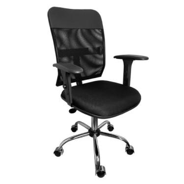 Imagem de Cadeira Tela Executiva Cromada Com Braço Regulável Preta - Ultra Móvei