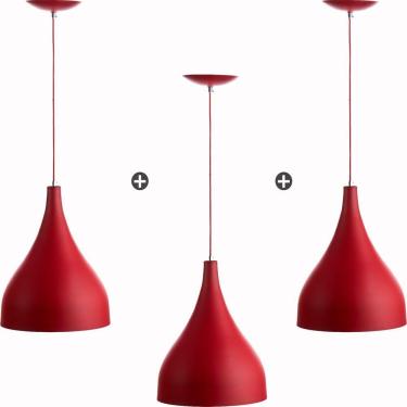 Imagem de Kit 3 Lustres Pd Gota Pequena Alumínio 21cm Soquete E27 Vermelho