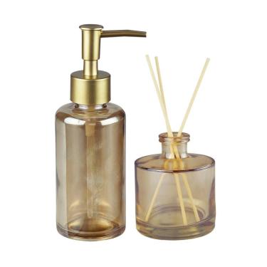 Imagem de Cj 2Pc Porta Sabonete Líquido Difusor Vidro 3 Palitos Âmbar