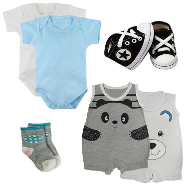 Imagem de Kit Roupa de Bebê 6 Pçs Body Macacão Regata Meia e Sapatinho