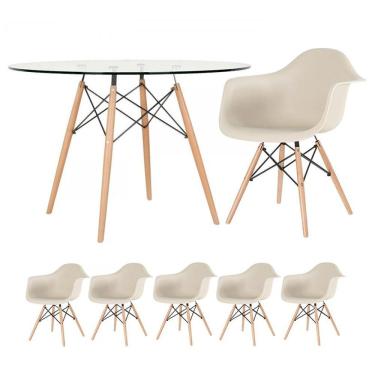 Imagem de KIT - Mesa Eames com tampo de vidro 120 cm + 5 cadeiras Eiffel DAW