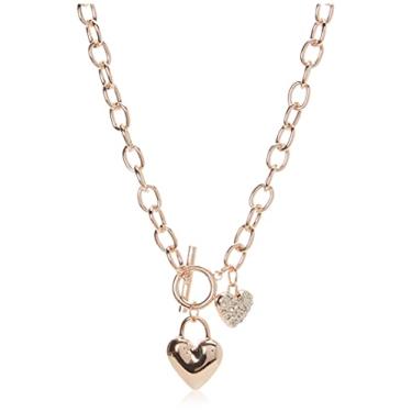 Imagem de GUESS Colar de corrente com pingente de coração em tom de ouro rosa, Medium, Metal